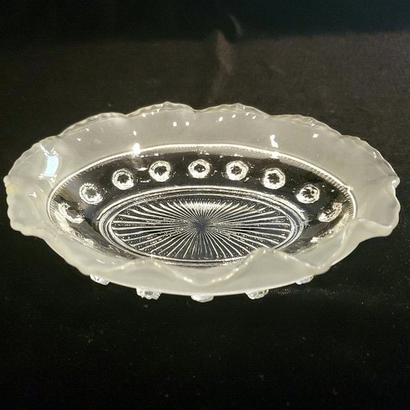 1930's Davidson Blackberry Prunt Clear Frosted Ruffled Oval Dish Vintage England - Picture 1 of 6